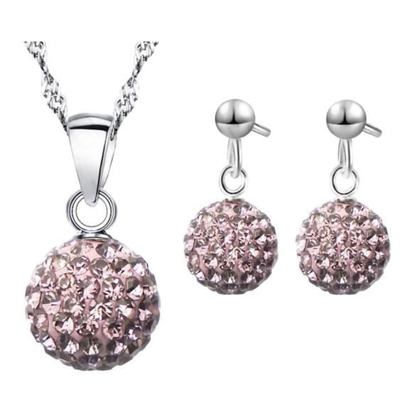 Light Purple Rhinestone Birthstone Disco Ball Necklace & Drop Earrings Set - Picture 2 of 5